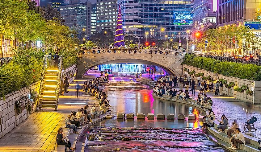 Cheonggyecheon in downtown Seoul, South Korea.
