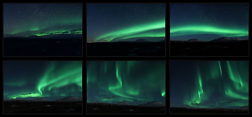 Different forms of Aurora Borealis