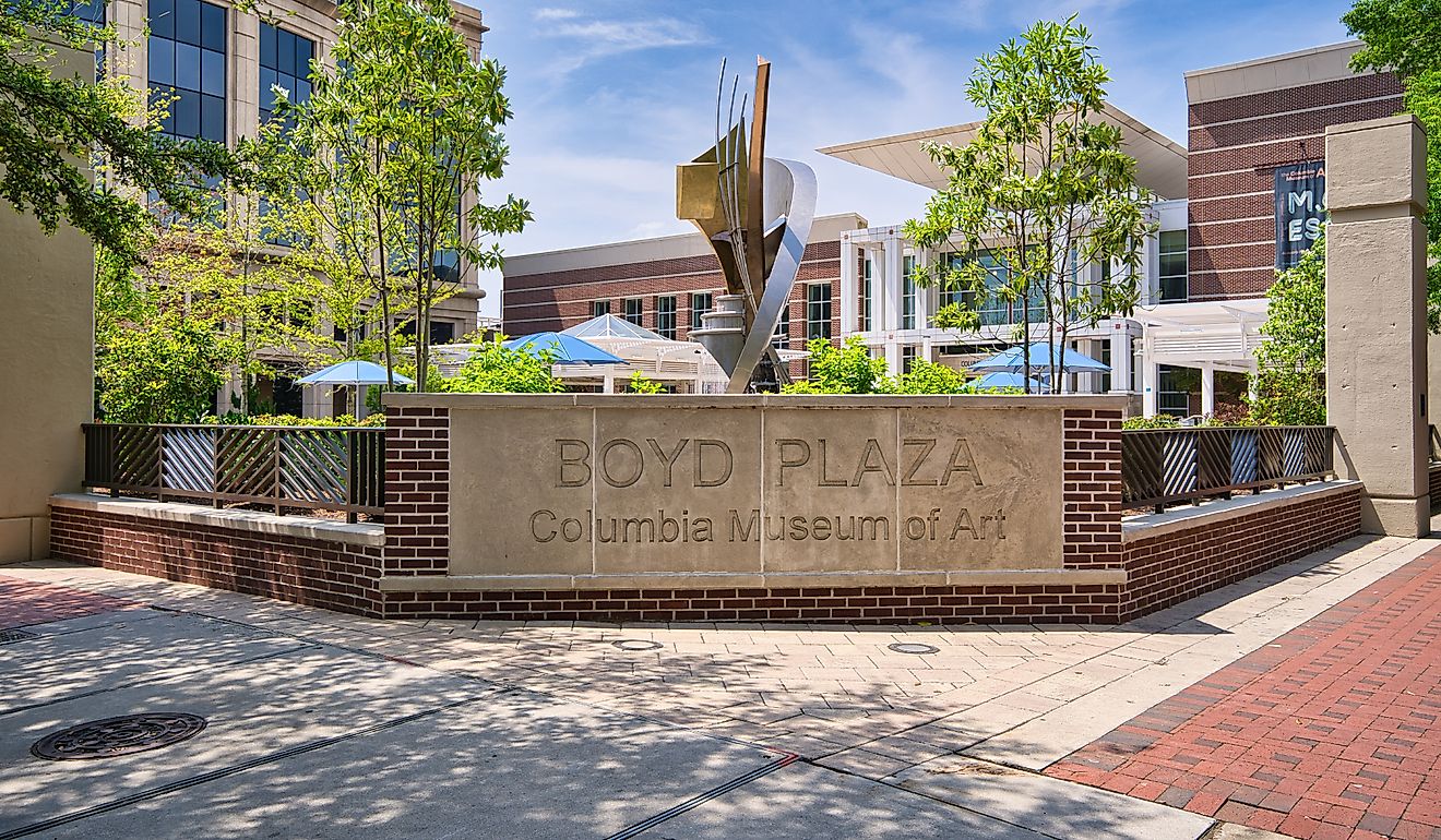 The Boyd Plaza and Columbia Museum of Art in Columbia, South Carolina, USA. Editorial credit: Wirestock Creators / Shutterstock.com