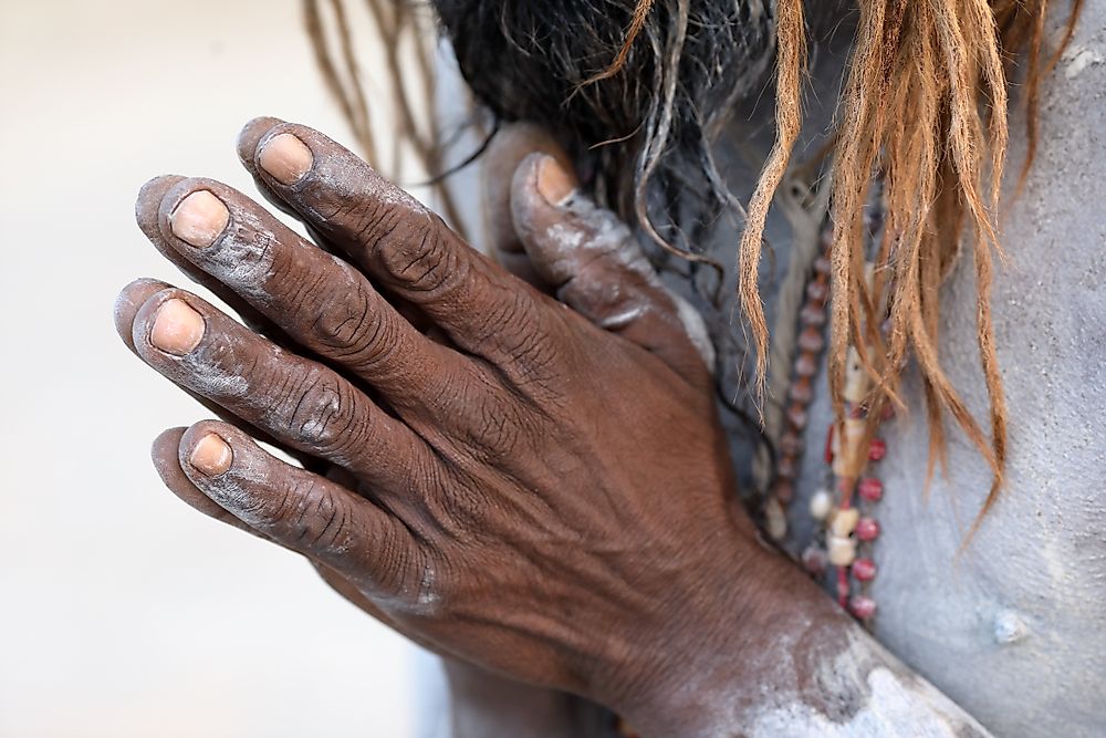 Hands of an Aghori baba. Editorial credit: Dietmar Temps / Shutterstock.com.