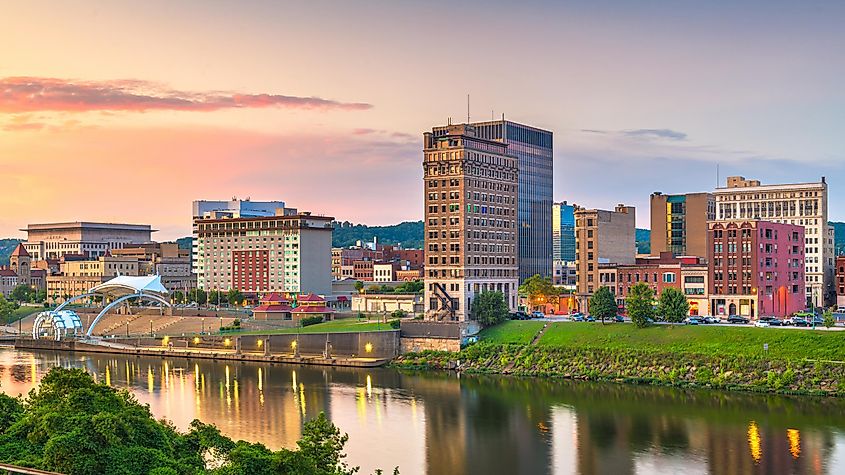 Charleston, West Virginia skyline on the Kanawha River.