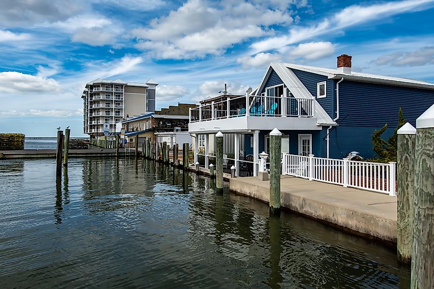 Waterfront buildings in the town of Crisfield, Maryland.