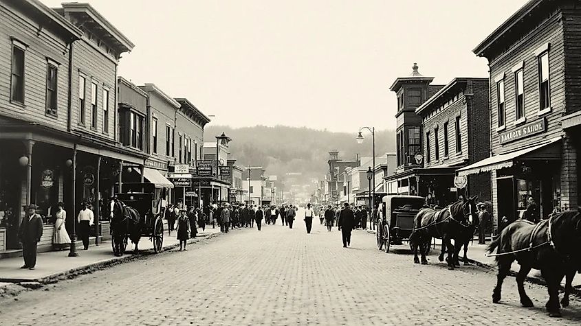 Rendering of Hazarad, Kentucky main street in 1900s