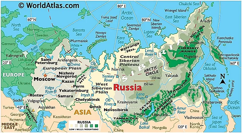 Map of Russia showing the territory of Kaliningrad to the extreme west.