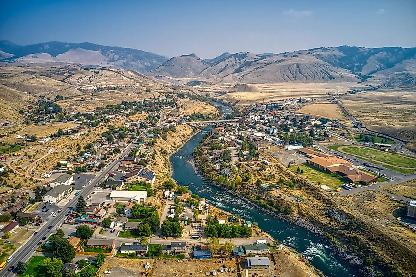 Aerial view of Gardiner, Montana.